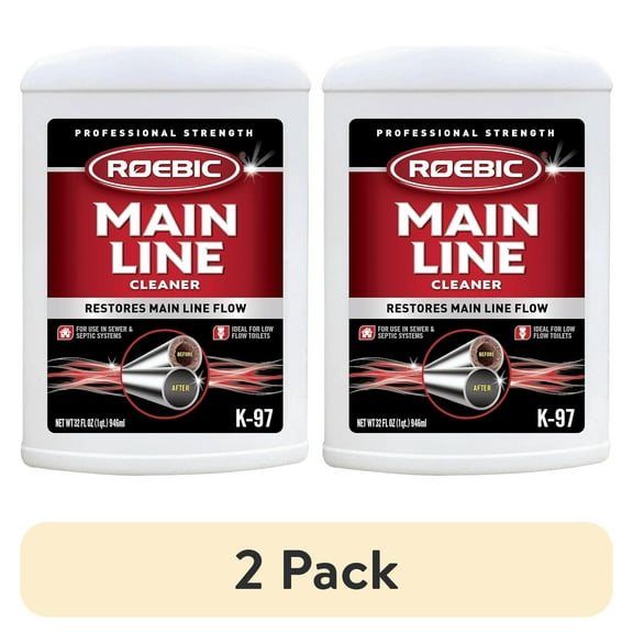 (2 pack) Roebic K-97 Liquid Main Line Drain Cleaner, Sewer and Septic System Clog Remover with Bacteria Enzymes, Safe for Bathroom Toilet, 32 Fl Oz