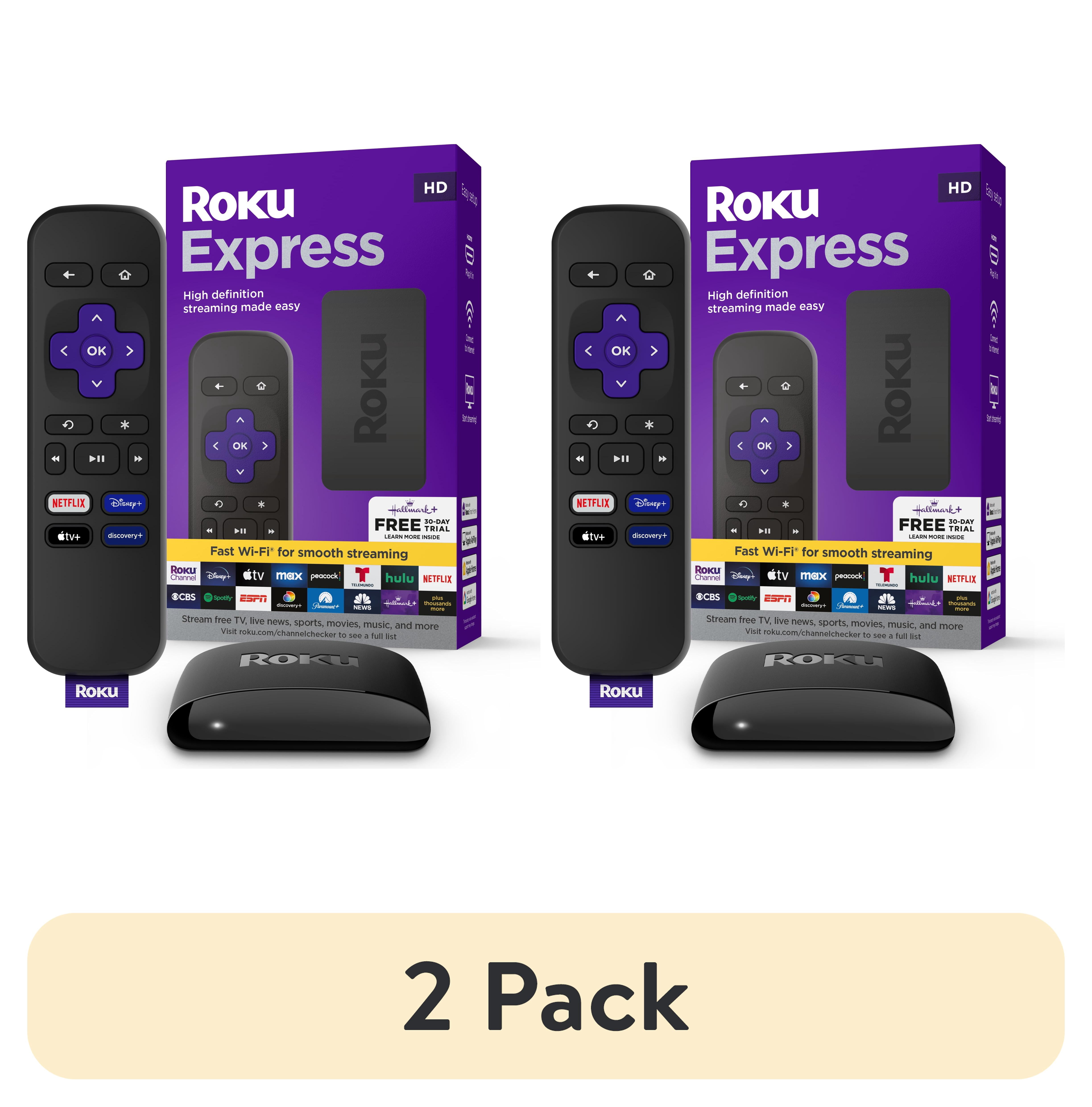 2 pack) Roku Express HD Streaming Device with High-Speed HDMI