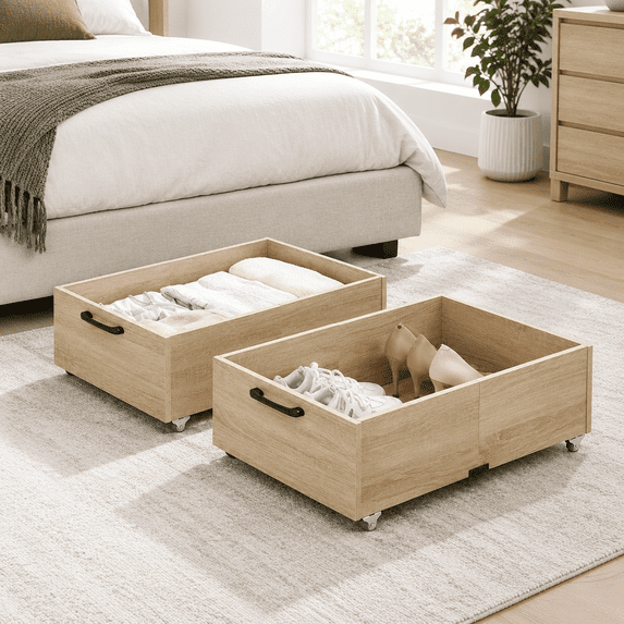 Storage Drawerws 2-pack Rolling Under Bed Storage Drawers Oak 23.6