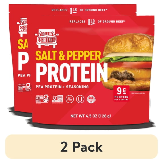 (2 pack) Rollingreens Plant-Based Ground Salt & Pepper Me'eat, 4.5 oz Pouch, 1 Count