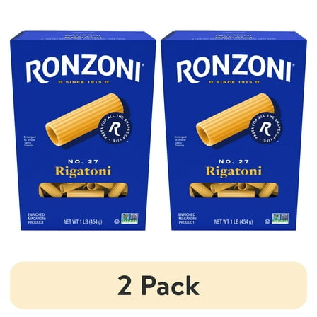 (2 pack) Ronzoni Rigatoni Pasta, 16 oz, Large, Ribbed Tubes, Non-GMO, (Shelf Stable) Box