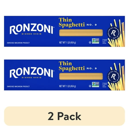 (2 pack) Ronzoni Thin Spaghetti, 16 oz, Non-GMO Pasta for Entrees, Soups, Sides, (Shelf Stable) Box