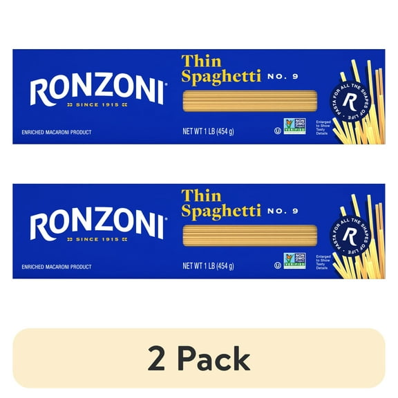 (2 pack) Ronzoni Thin Spaghetti, 16 oz, Non-GMO Pasta for Entrees, Soups, Sides, (Shelf Stable) Box