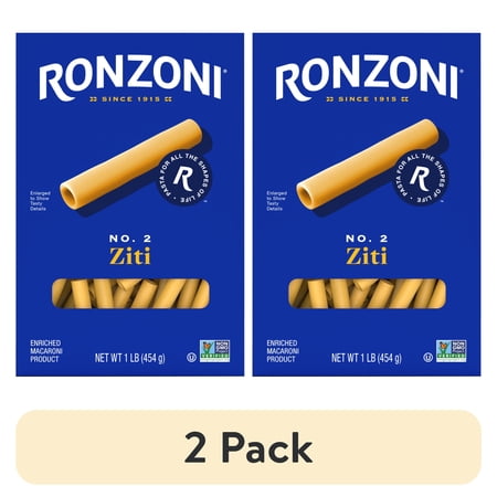 (2 pack) Ronzoni Ziti, 16 oz, Non-GMO Pasta for Thick Sauces and Casseroles, (Shelf Stable) Box