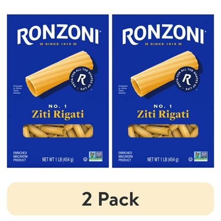 (2 pack) Ronzoni Ziti Rigati, Ridged Tubed Pasta, Non-GMO, (Shelf Stable), 16 oz
