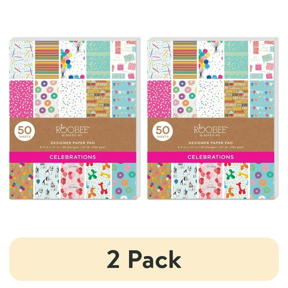 (2 pack) Roobee by Mara Mi Celebrations Paper Pad  8.5" x 11" - 24 lb/ 110 GSM, 50 sheets