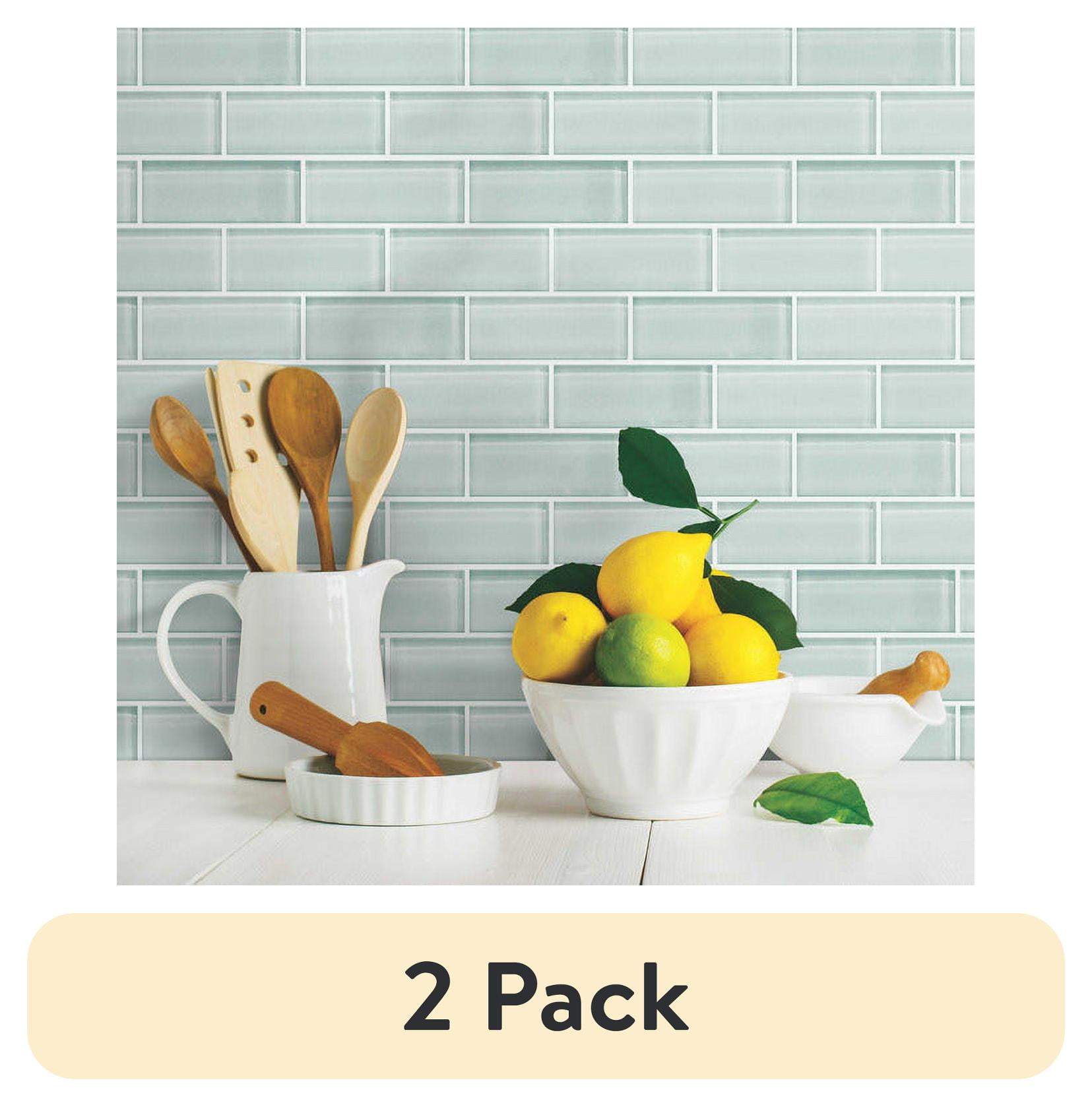 (2 pack) RoomMates StickTILES Aqua Seaglass Subway Peel and Stick Backsplash Tile, 10.5 inches X 10.5 inches