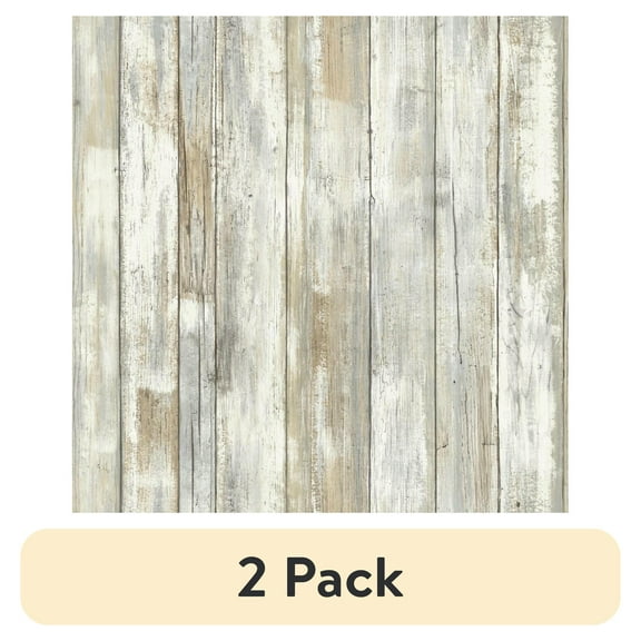 (2 pack) RoomMates Tan Woodplank Peel and Stick Wallpaper, 20.5 in wide x 18 ft long