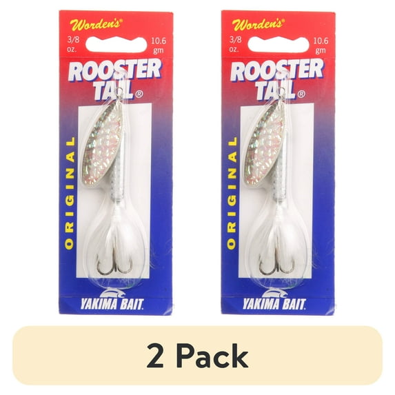 (2 pack) Rooster Tail, Flash White, Inline Spinnerbait Fishing Lure, 3/8 oz