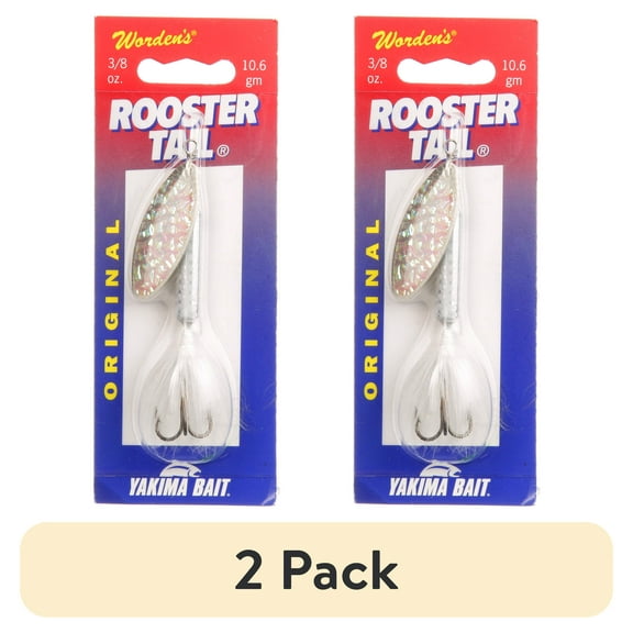 (2 pack) Rooster Tail, Flash White, Inline Spinnerbait Fishing Lure, 3/8 oz