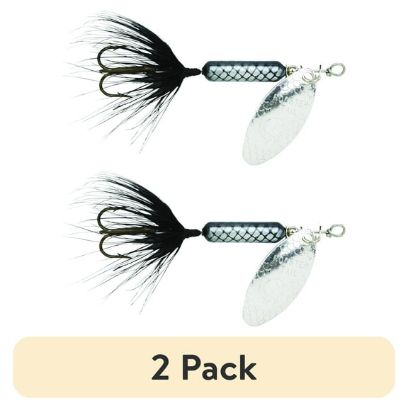 (2 pack) Rooster Tail Single Hook, Inline Spinnerbait Fishing Lure, Black, 1/16 oz