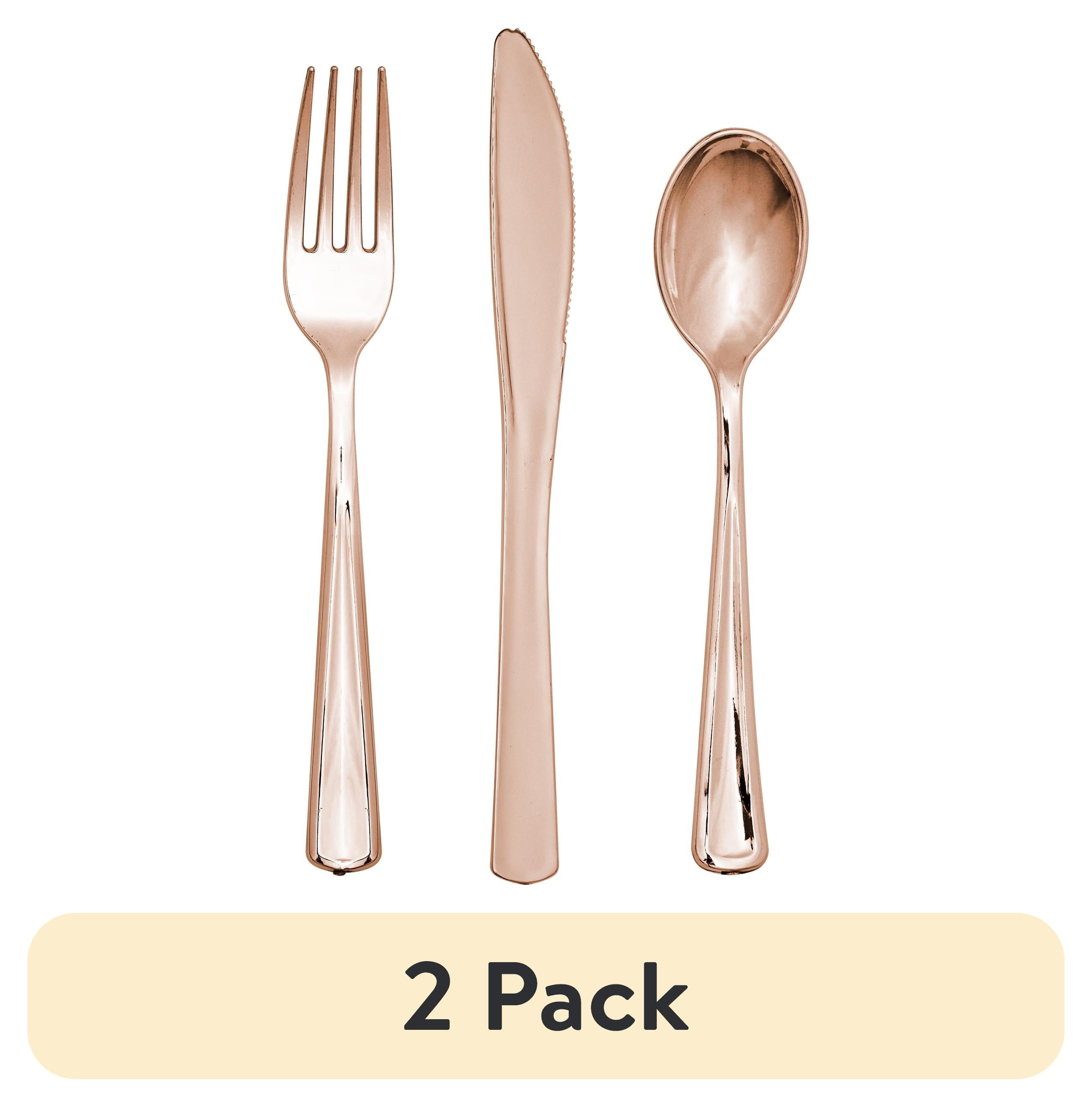 (2 pack) Rose Gold Assorted Plastic Disposable Cutlery 24 Count Forks Spoons Knives by Way to Celebrate