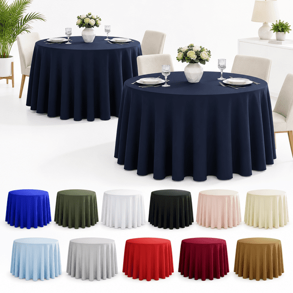 2-pack Round 120-inch Navy Blue Table Cloths Solid Stain And Wrinkle ...