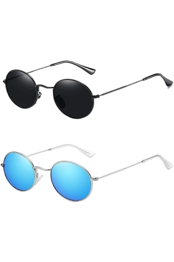 2 pack Round Sunglasses for Women Men Small Circle Sun Glasses Polarized UV400 Protection