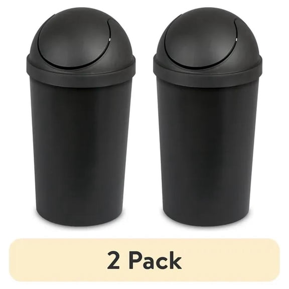 (2 pack) Round SwingTop Wastebasket, Domed Push To Open Lid Trash Can