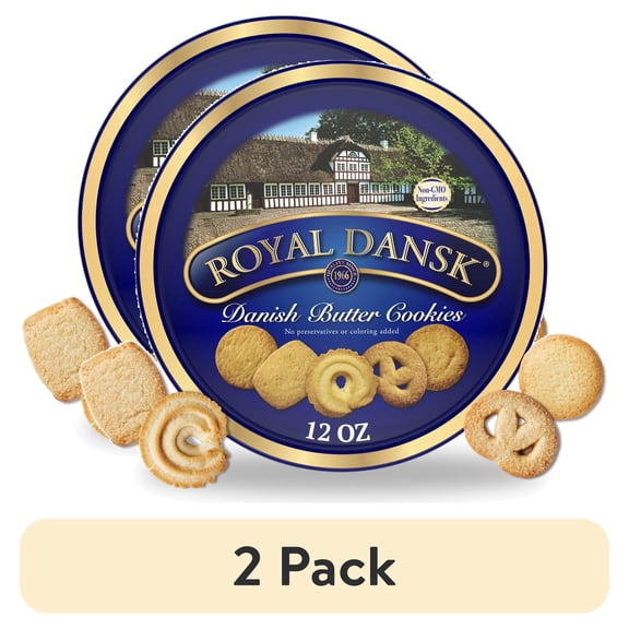 (2 pack) Royal Dansk Danish Butter Cookies, Premium Assorted Cookies in Gift Tin, Great for Sharing and Gifting, 12 oz