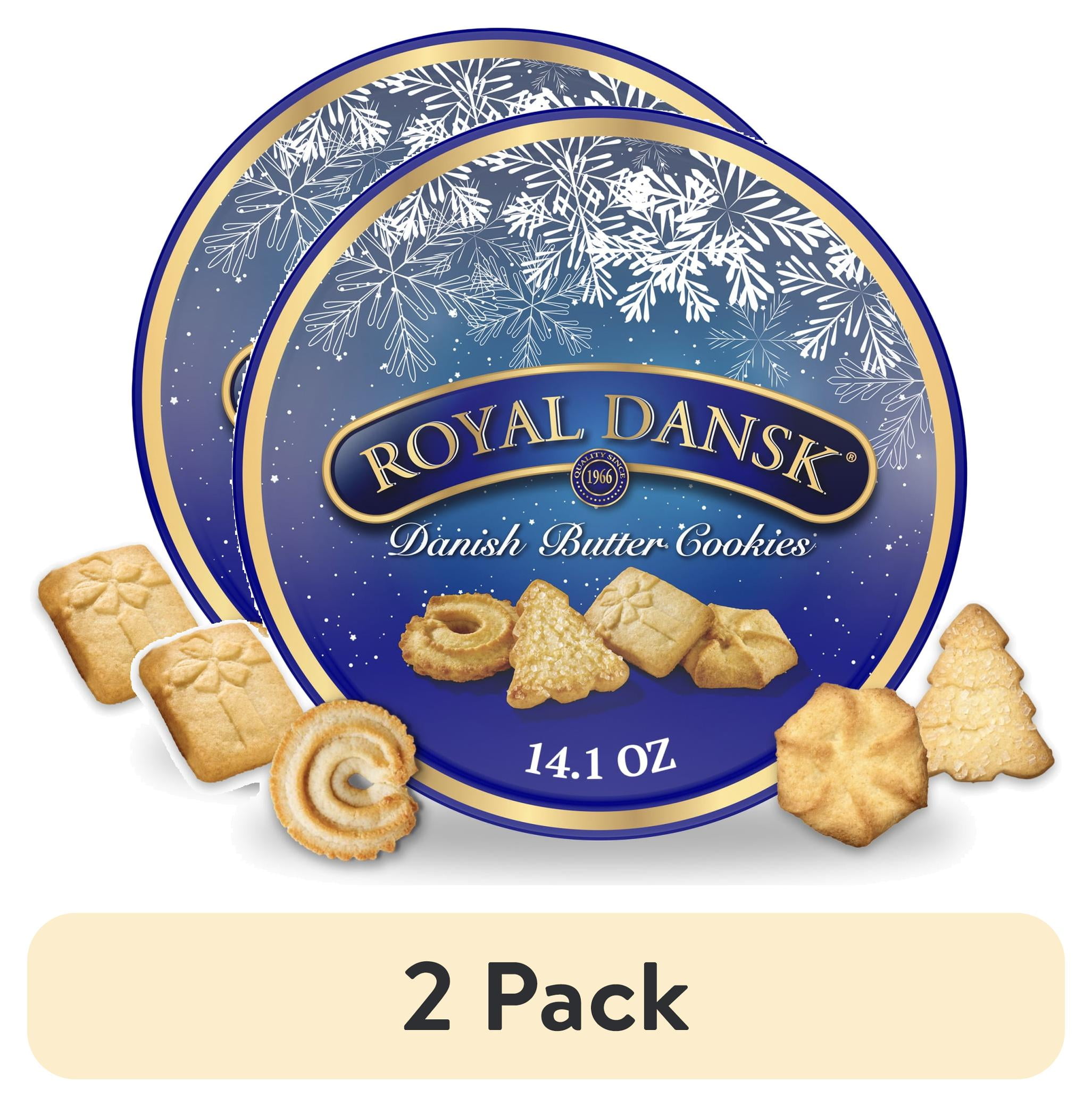 (2 pack) Royal Dansk Danish Butter Cookies, Holiday Danish Cookies, Christmas Cookies, Snowflake Cookie Gift Tin, 14.1 oz