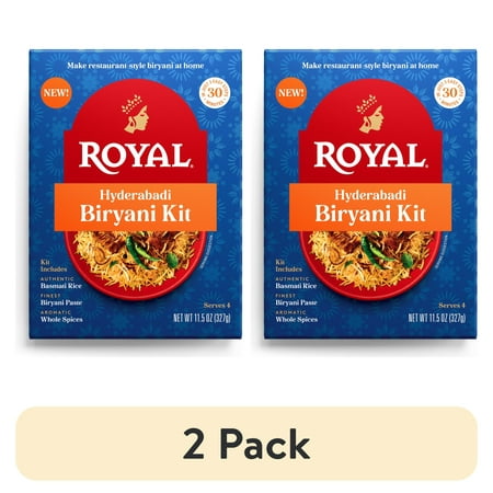 (2 pack) Royal Hyderabadi Biryani Kit with Basmati Rice— Authentic Recipe is Ready in 30 Minutes. The Shelf-Stable Kit Serves 4.