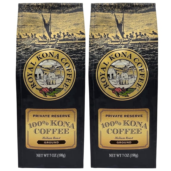 (2 pack) Royal Kona Private Reserve Coffee 100% Kona Ground Coffee, Medium Roast, Hawaiian Inspired Taste, 7 oz
