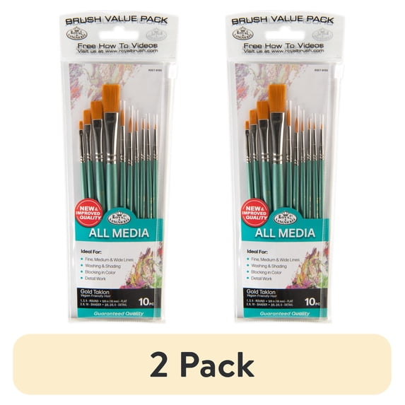 (2 pack) Royal & Langnickel - 10pc Gold Taklon Detail Variety Artist Paint Brushes | RSET-9155 |