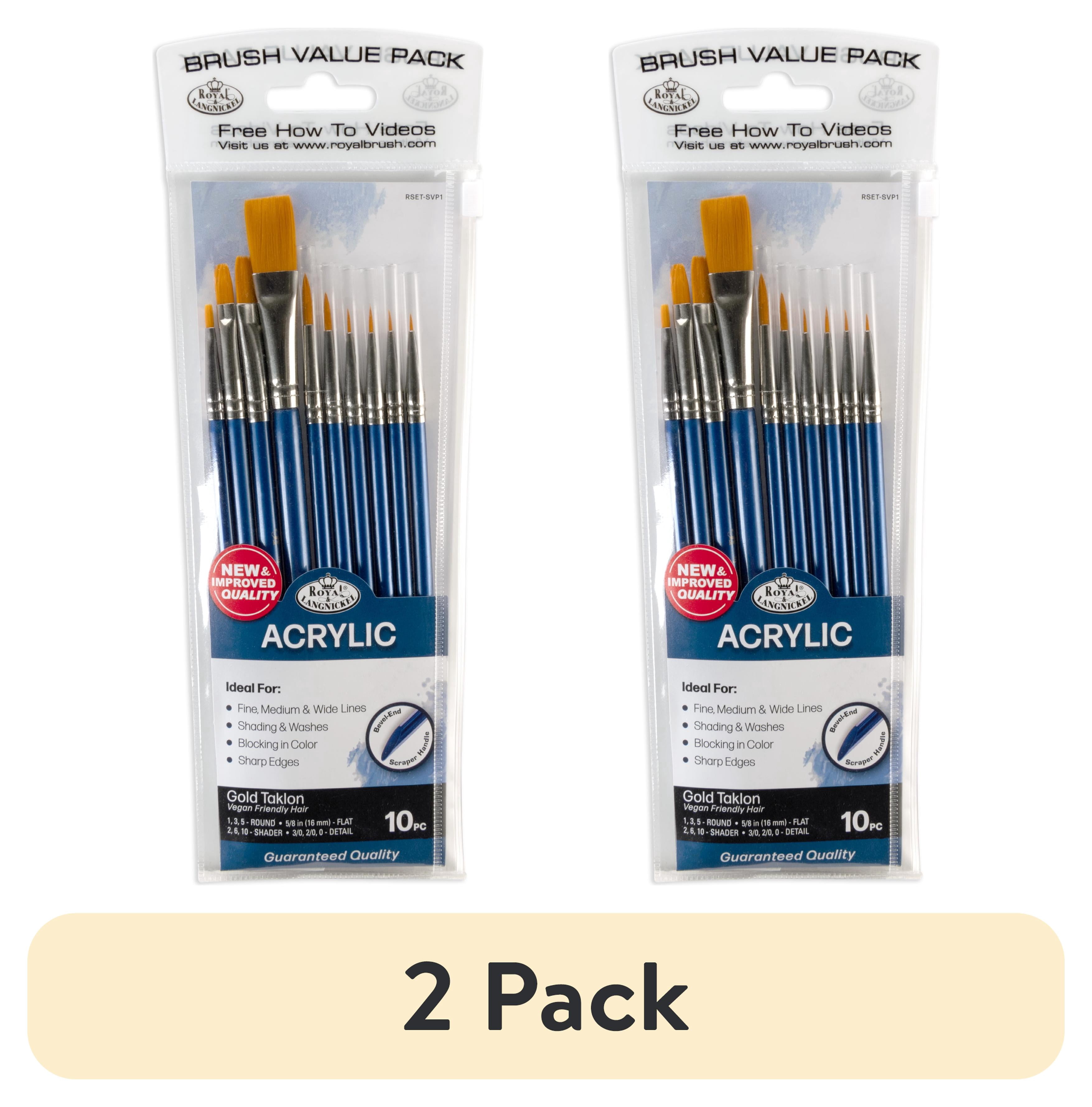 (2 pack) Royal & Langnickel Assorted Shapes Gold Taklon Acrylic Art Brushes 10 Pieces