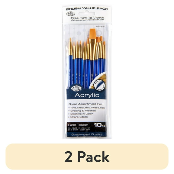 (2 pack) Royal & Langnickel - 10pc Super Value Golden Taklon Variety Acrylic Artist Brush Set