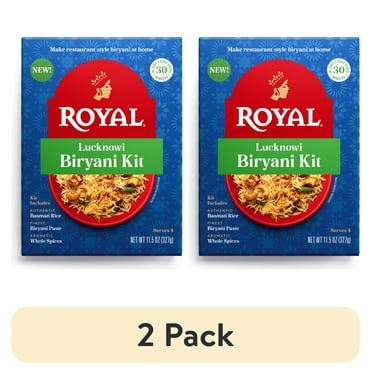 (2 pack) Royal Lucknowi Biryani Kit with Basmati Rice— Authentic Recipe is ready in 30 Minutes. The Shelf-Stable Kit Serves 4.