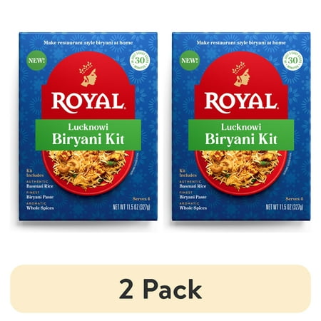 (2 pack) Royal Lucknowi Biryani Kit with Basmati Rice— Authentic Recipe is ready in 30 Minutes. The Shelf-Stable Kit Serves 4.