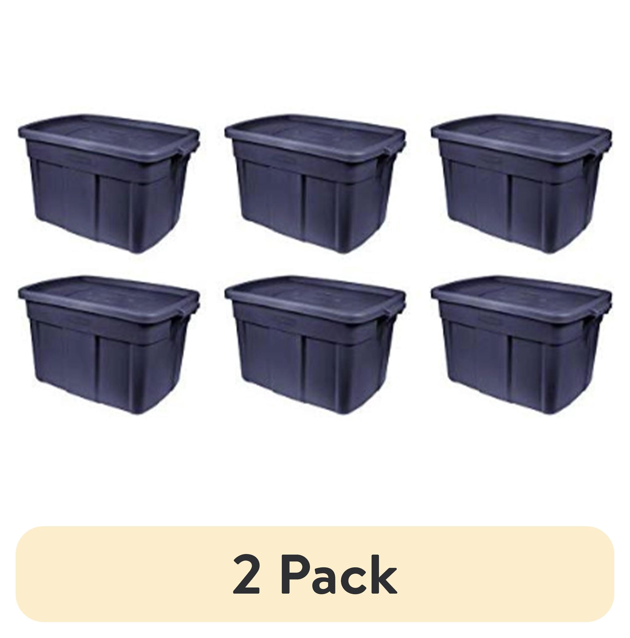 (2 pack) Rubbermaid 18 Gallon Stackable Storage Container, Dark Indigo Metallic, 6 Pack