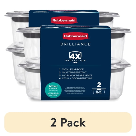 (4 pack) Rubbermaid 3.2 Cup Brilliance Stain-Proof Food Storage Container, Set of 2