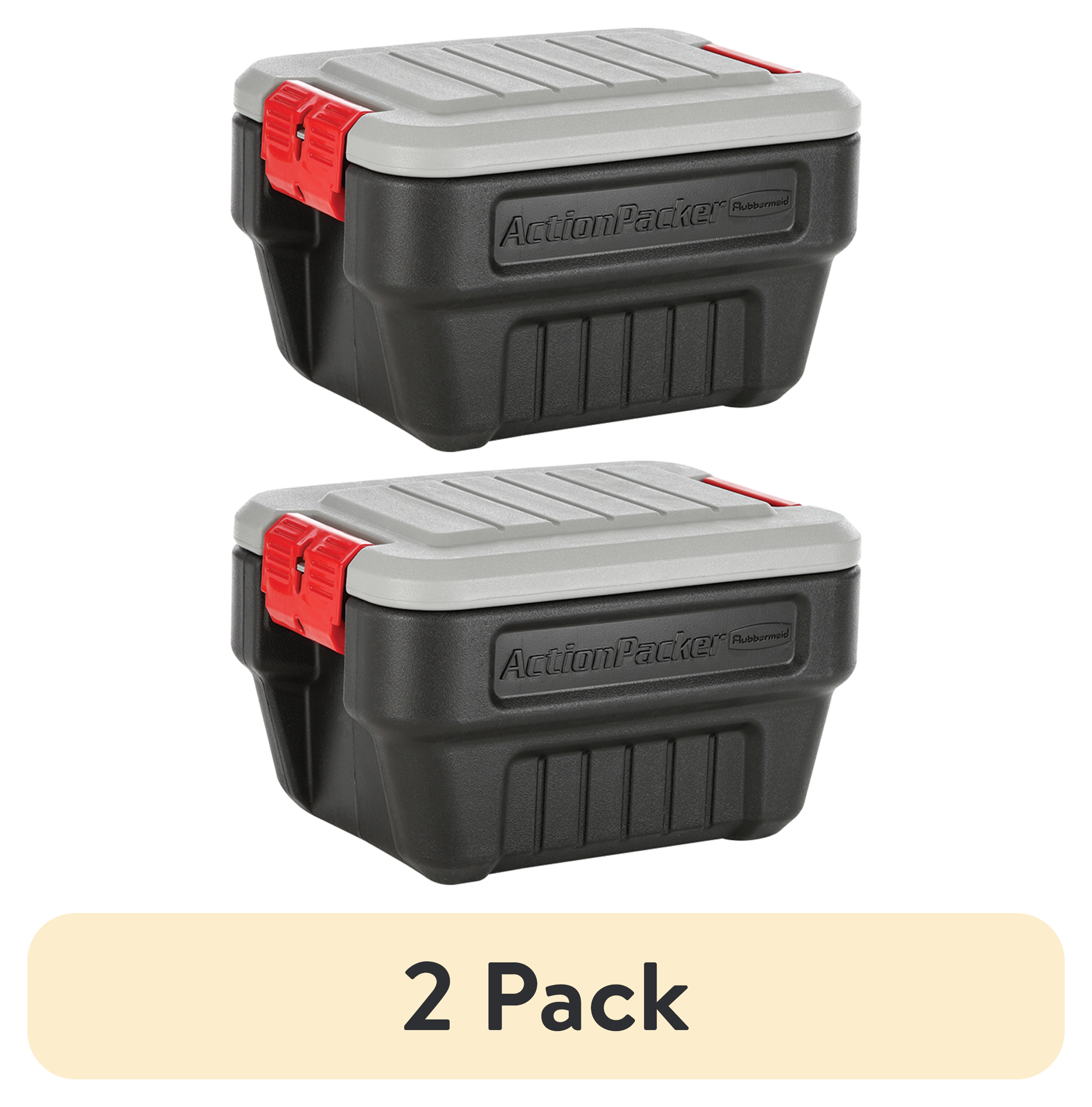 2 pack) Rubbermaid 8 Gallon Action Packer Storage Bin, Heavy Duty