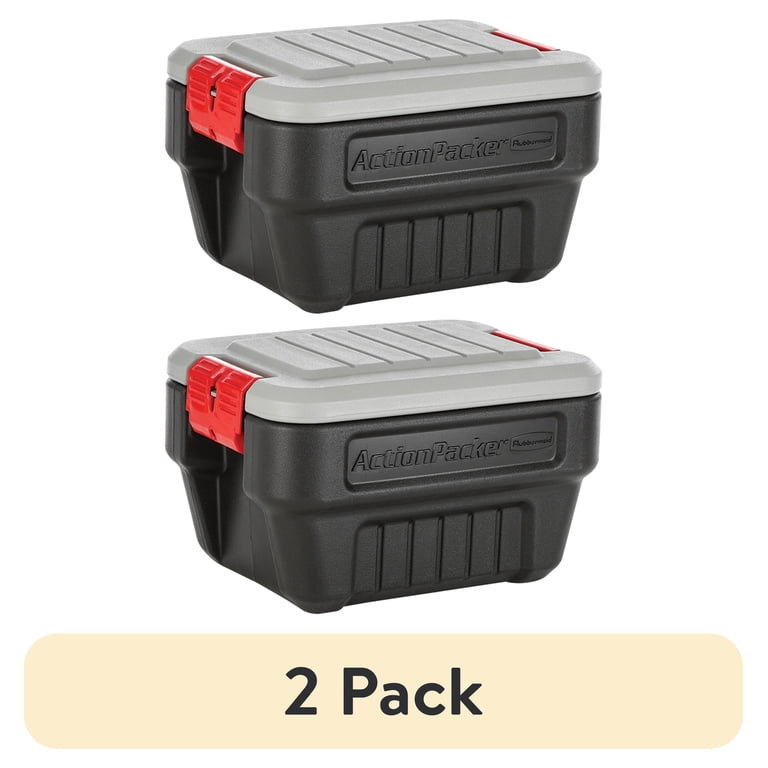 2 pack) Rubbermaid 8 Gallon Action Packer Storage Bin, Heavy Duty