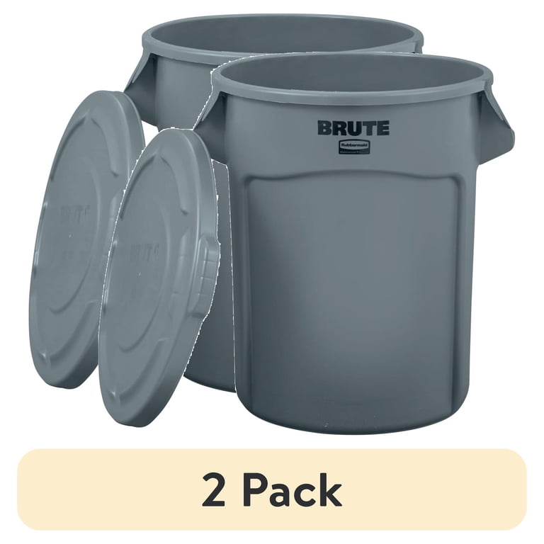 2 pack) Rubbermaid Brute 32-Gallon Trash Can with Lid, Grey