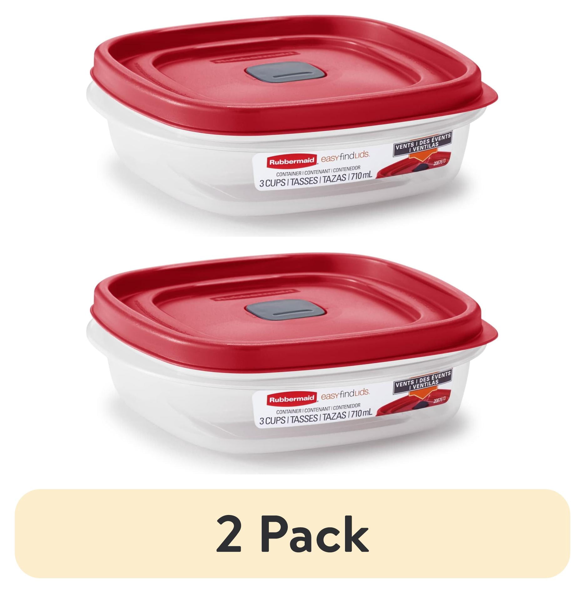 (2 pack) Rubbermaid EasyFindLids 3-Cup Round Food Storage Container, Racer Red