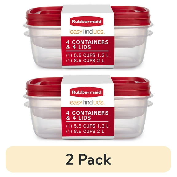 (2 pack) Rubbermaid EasyFindLids Food Storage Container Value Pack with Lids, 1-8.5 (2.0 Liter) Cup, 1-5.5 Cup (1.3 Liter)
