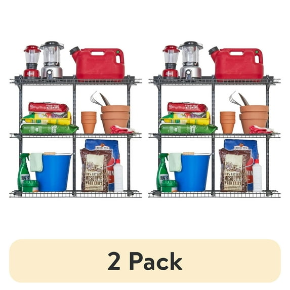 (2 pack) Rubbermaid Garage FastTrack 36" x 12" Shelf Kit, 3-Shelves, Black