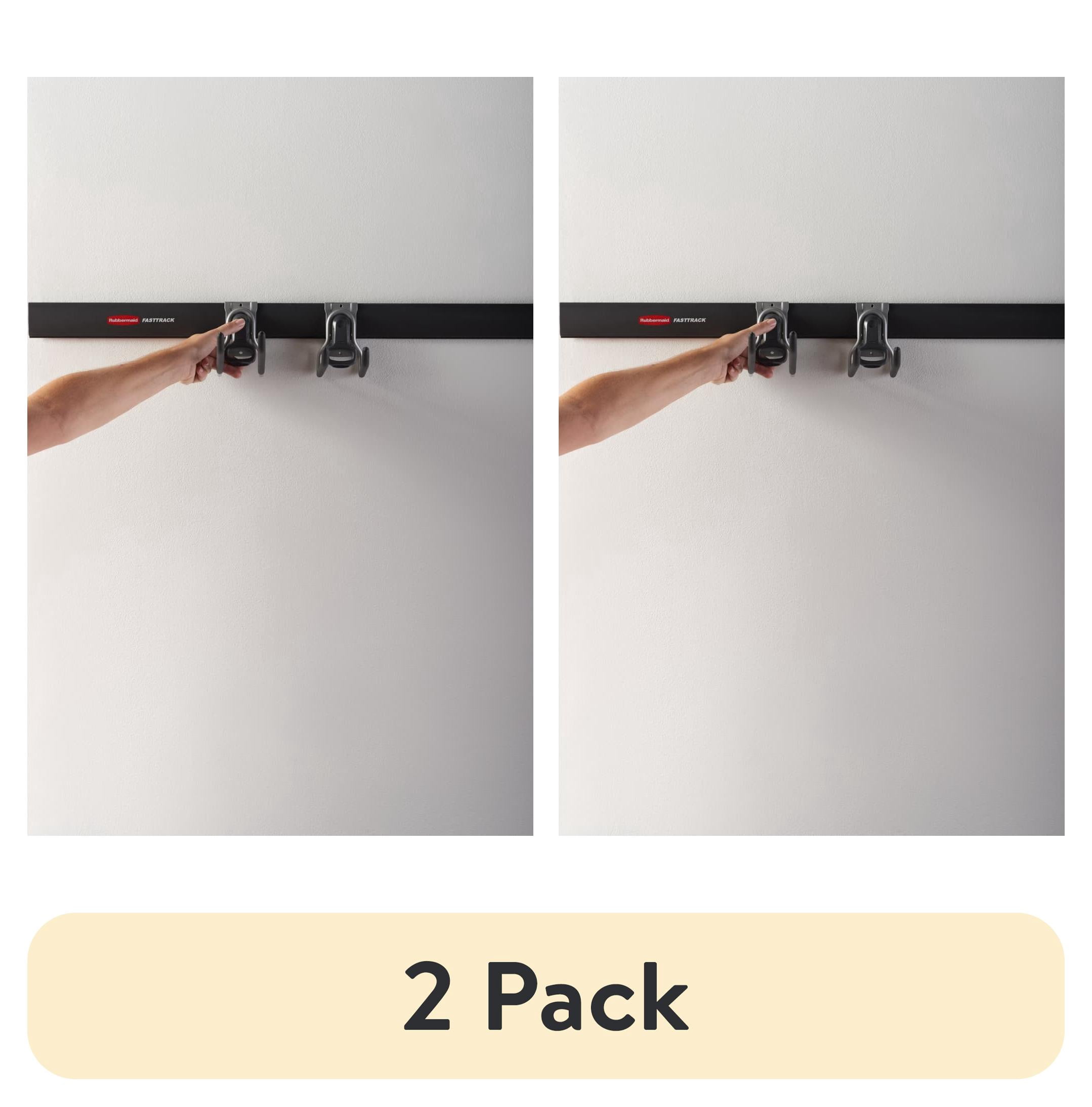 (2 pack) Rubbermaid Garage FastTrack Rail Multi-Purpose Hook Bundle, 2-Pack, Satin Nickel