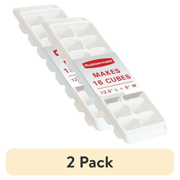 (2 pack) Rubbermaid Quick Release Ice Cube Tray, Plastic, White, Rectangular, Made for Cold Drink Preparation