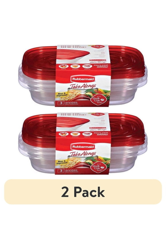 (2 pack) Rubbermaid Take alongs Divided Rectangular Food Storage Containers, 3.7 Cup, 3-Pack
