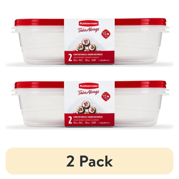 (2 pack) Rubbermaid TakeAlongs, 1 Gallon, 2 Packs, Red, Large Rectangular Plastic Food Storage Containers