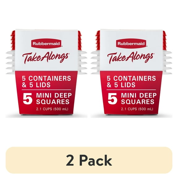 (2 pack) Rubbermaid TakeAlongs 2.1 cups Clear Food Storage Container 5 pk, Well Suited to Refrigerator Organization