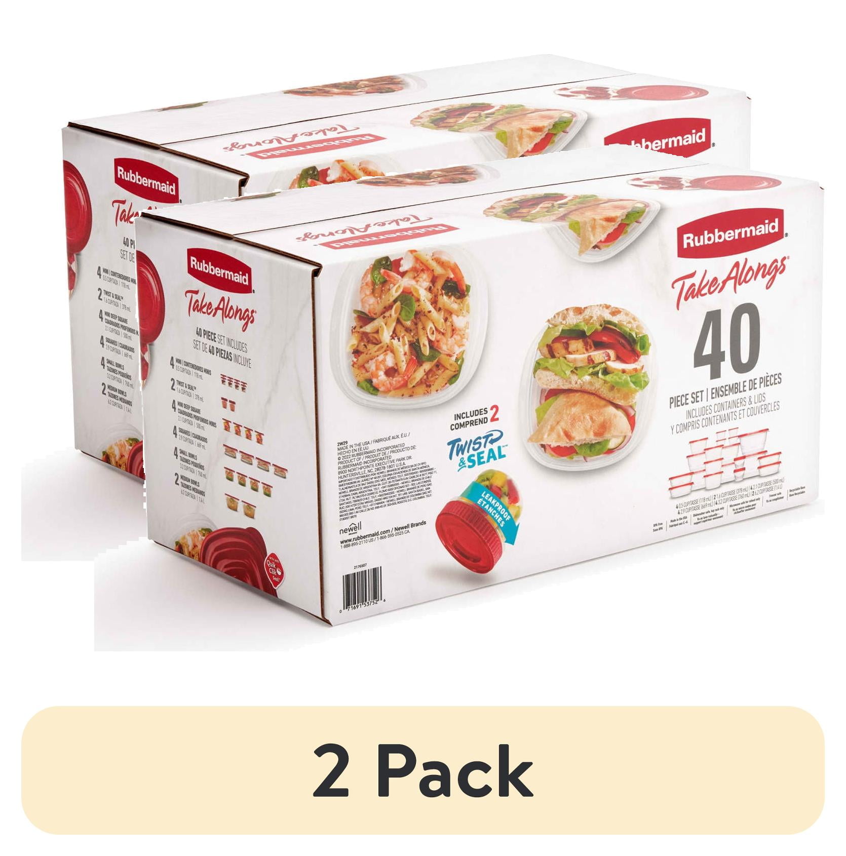 (2 pack) Rubbermaid TakeAlongs 40 Piece Food Storage Set, Red, Total of 12.6 Qts