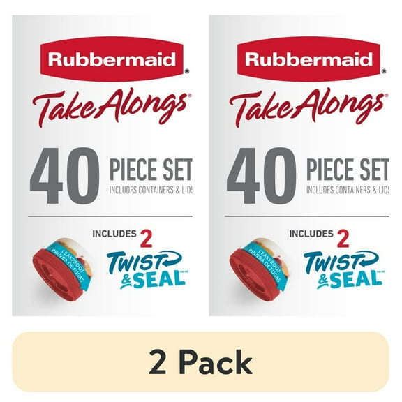 (2 pack) Rubbermaid TakeAlongs 40 Piece Food Storage Set, Red, Total of 12.6 Qts, Ideal Use for Meal Prep and Batch Cooking