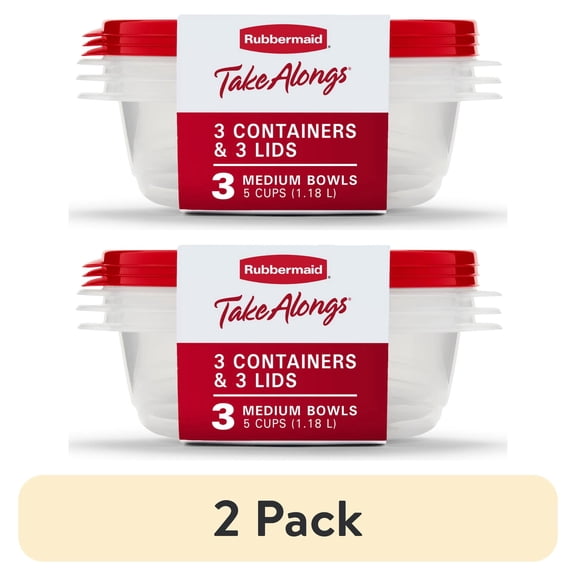 (2 pack) (2 pack) Rubbermaid TakeAlongs, 5 Cup, Set of 3, Red, Medium Bowls Plastic Food Storage Containers
