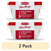 (2 pack) Rubbermaid TakeAlongs, 5 Cup, Set of 3, Red, Medium Bowls Plastic Food Storage Containers