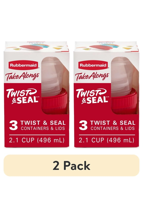 (2 pack) Rubbermaid TakeAlongs 2.1-Cup Twist & Seal Food Storage Containers, Ruby Red, 3 pack