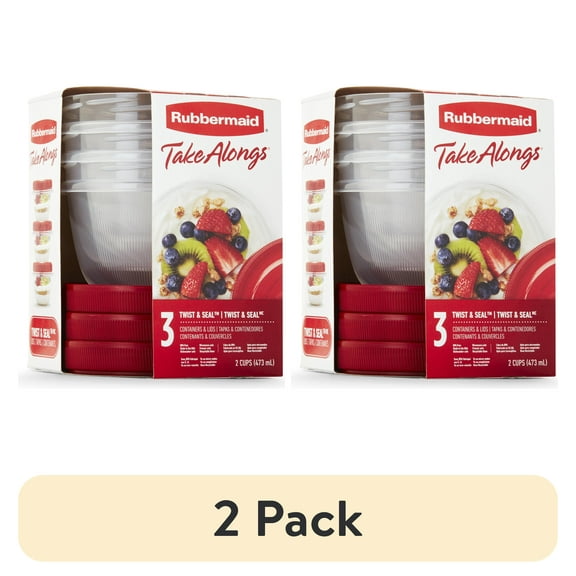 (2 pack) Rubbermaid TakeAlongs Twist & Seal 2.1 Cup Food Storage Containers, Red, 3 Pack