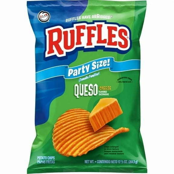 (2 pack) Ruffles Potato Chips, Queso, 12.5 oz Bag