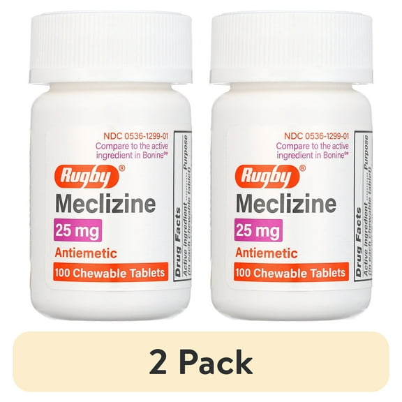 (2 pack) Rugby Meclizine Hydrochloride 25 mg. Tablets (100)