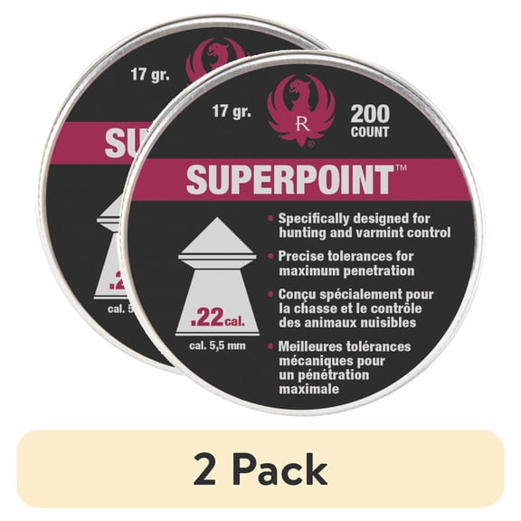 (2 pack) Ruger Air Gun Pellet Ammunition- .22 Caliber 5.5mm Pointed 200count. Lead Pellets.